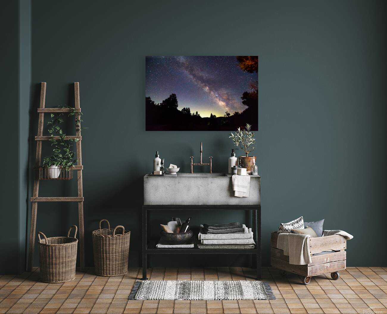 Milky Way and Perseid Meteor Shower in Colorados Poudre Canyon Reproduction