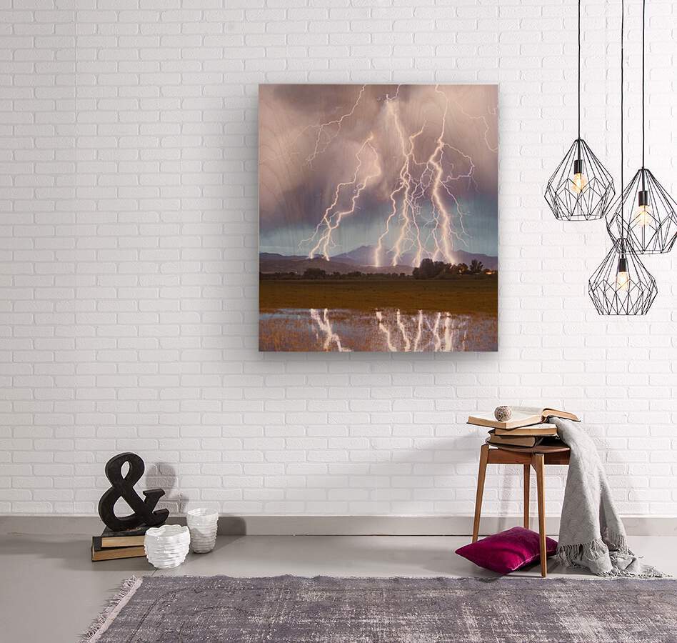 Lightning Striking Longs Peak Foothills 4AC  Wood print