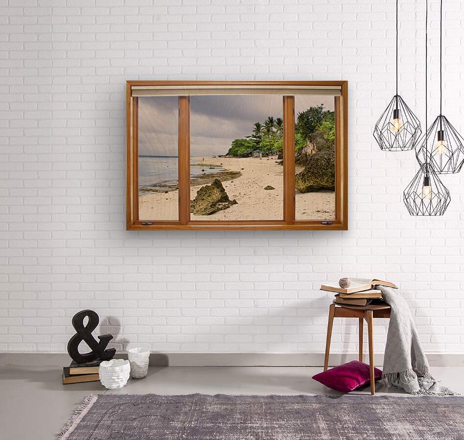 Beach Tropical Wood Window View  Wood print