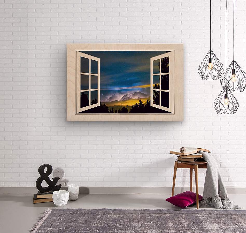 Layers Of The Night White Open Window View  Wood print