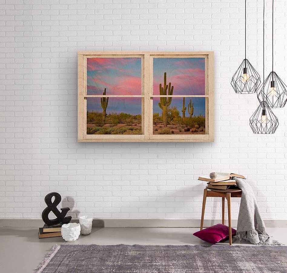 Colorful Southwest Desert Window View  Wood print