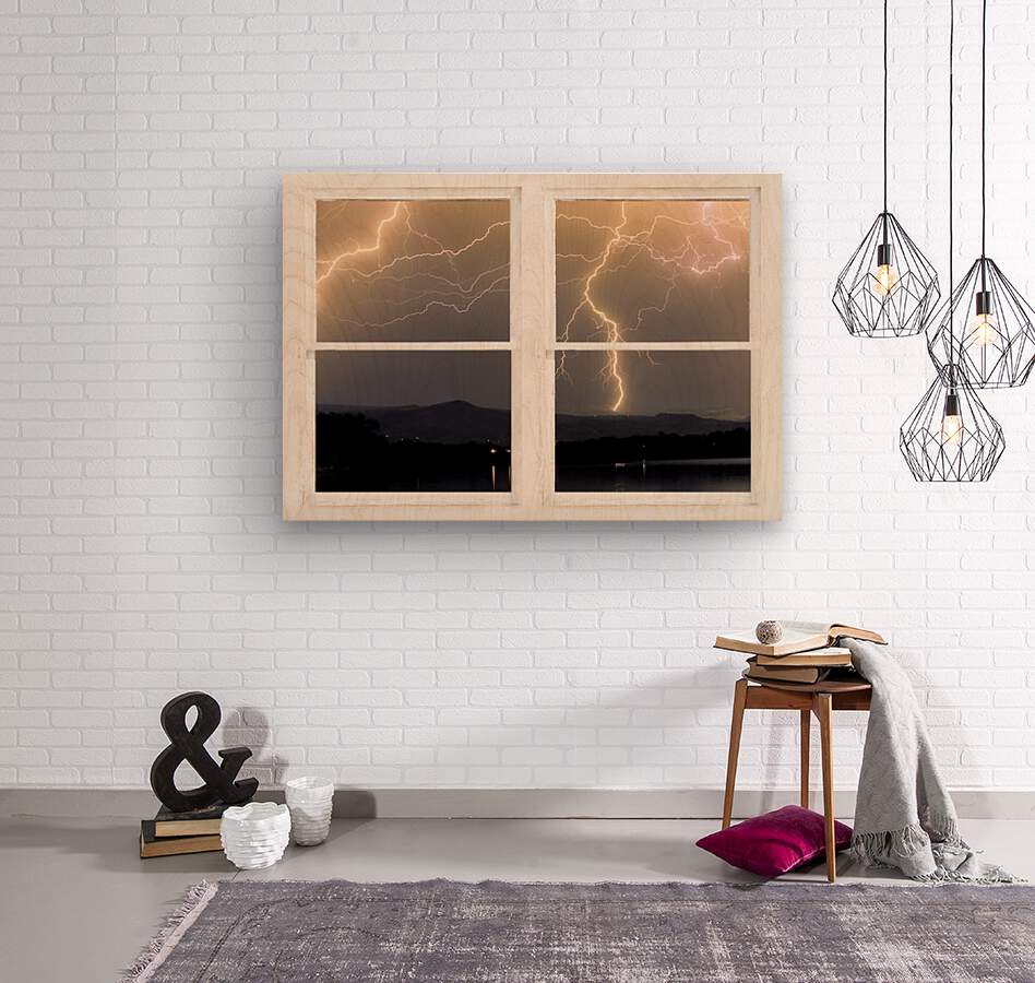 Stormy Night Window View  Wood print