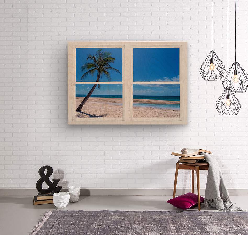Tropical Paradise Whitewash Window View  Wood print