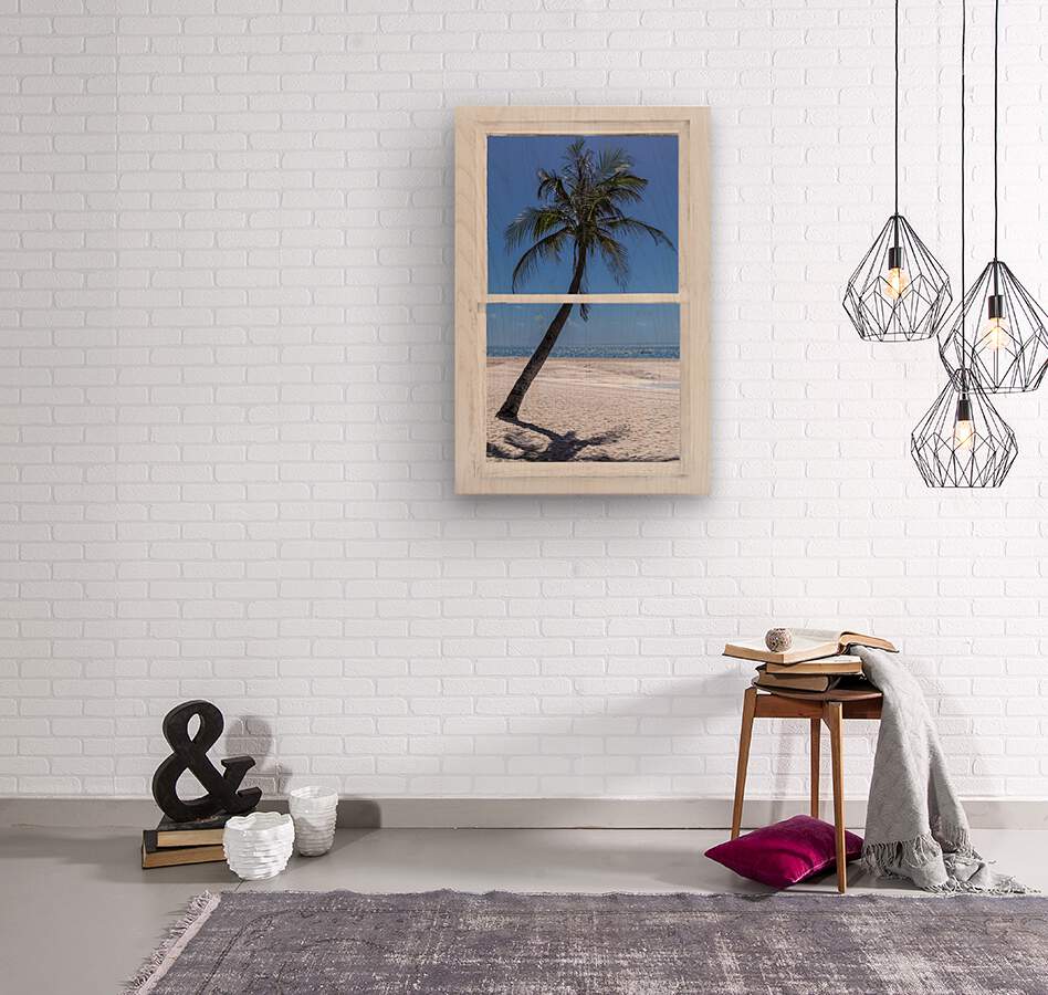 Palm Tree Tropical Window View  Wood print