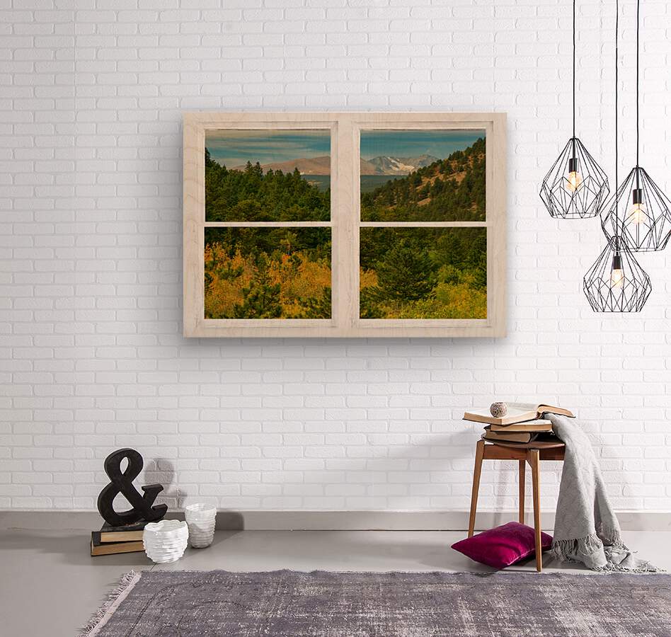 Rocky Mountain Whitewash Picture Window View  Wood print