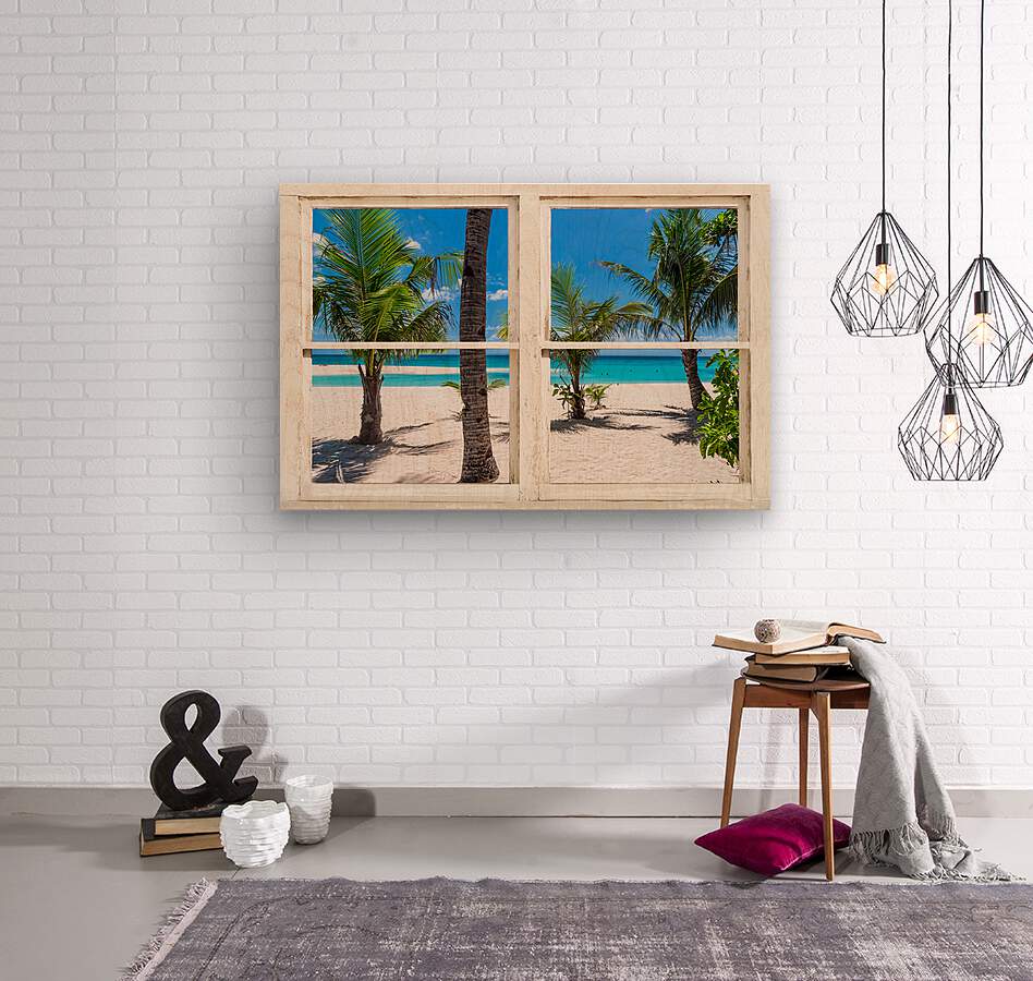Tropical Island Rustic Window View  Wood print