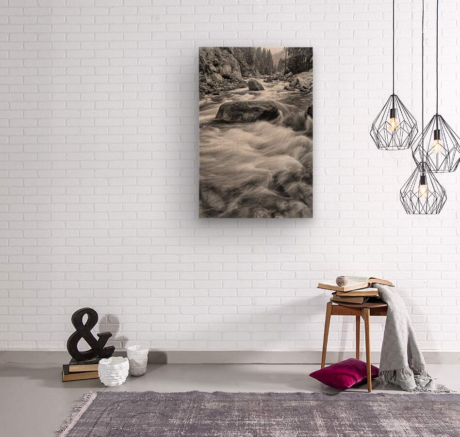 Rocky Mountain Streaming in Black and White  Wood print