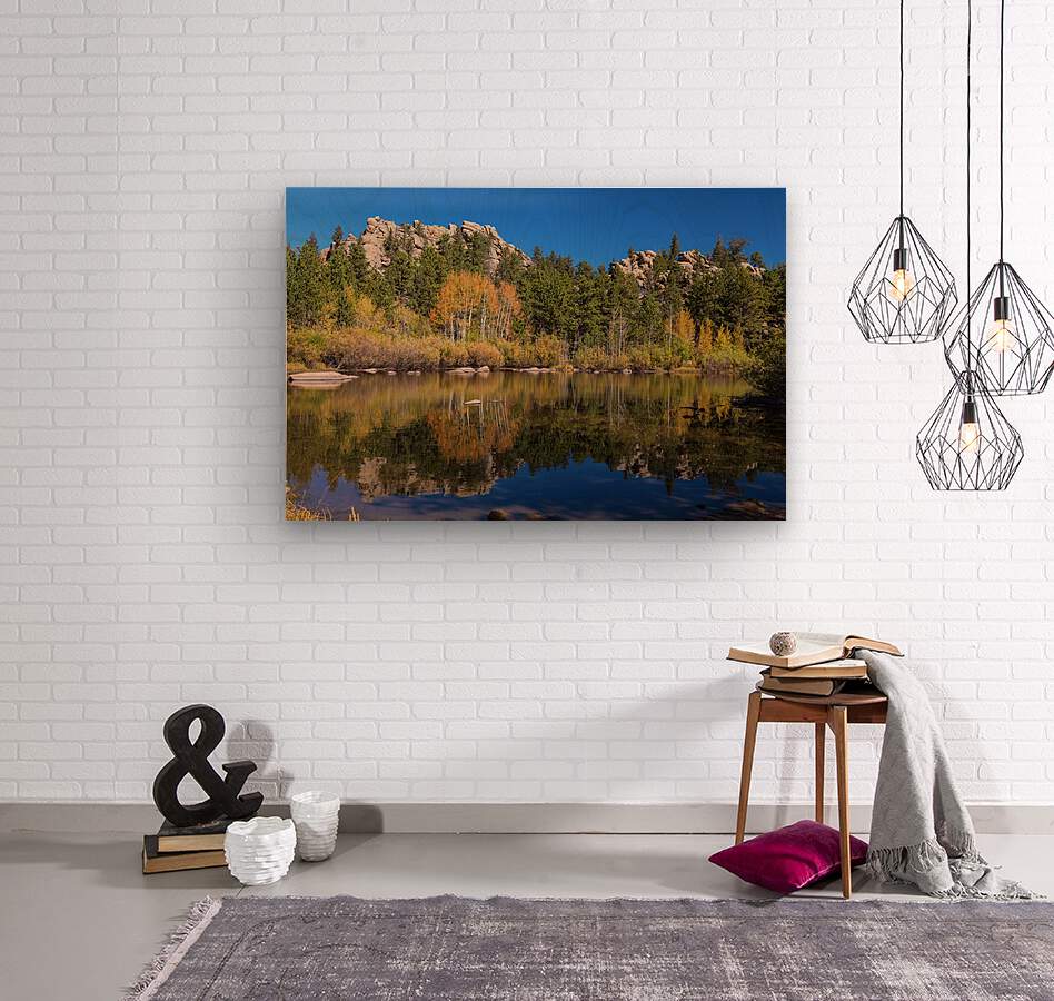 Cool Calm Rocky Mountains Autumn Reflections  Wood print