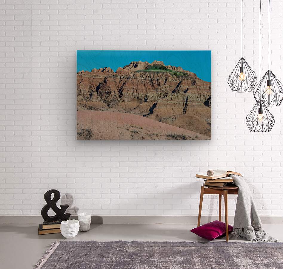 Contrasting Colors and Textures in the Badlands of South Dakota  Wood print