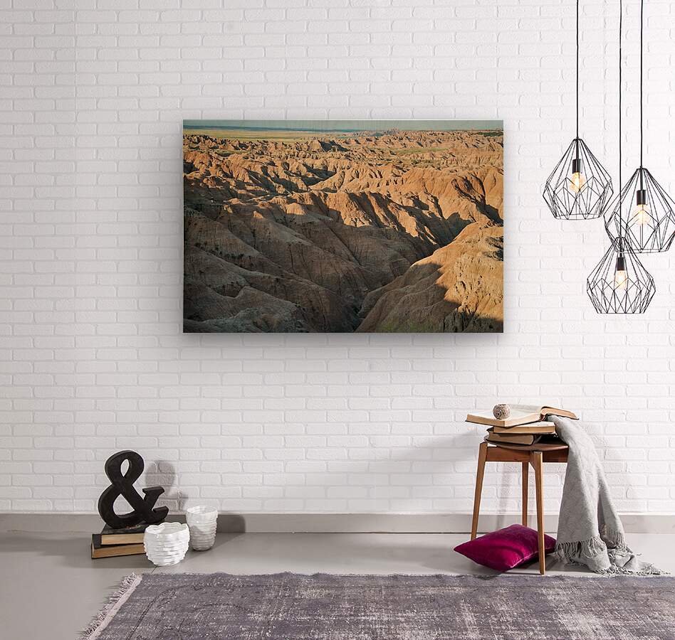 Natures Elegy Badlands Canyons Cracks and the Dance of Shadows  Wood print