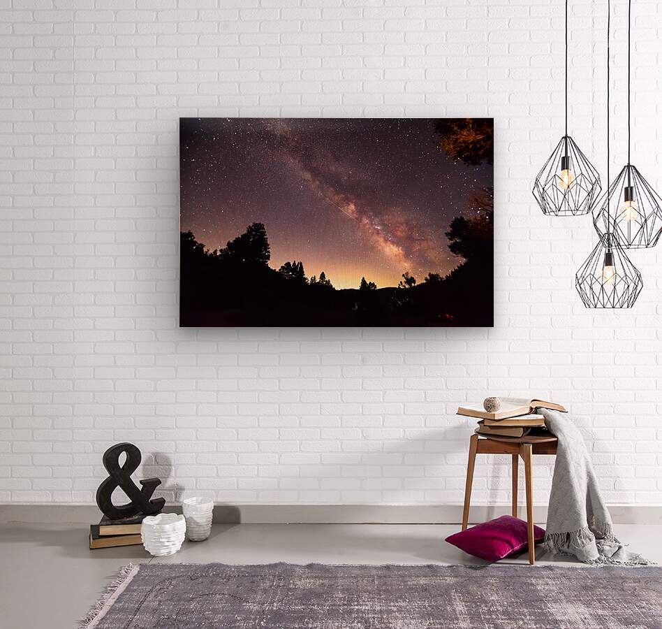 Milky Way and Perseid Meteor Shower in Colorados Poudre Canyon  Wood print