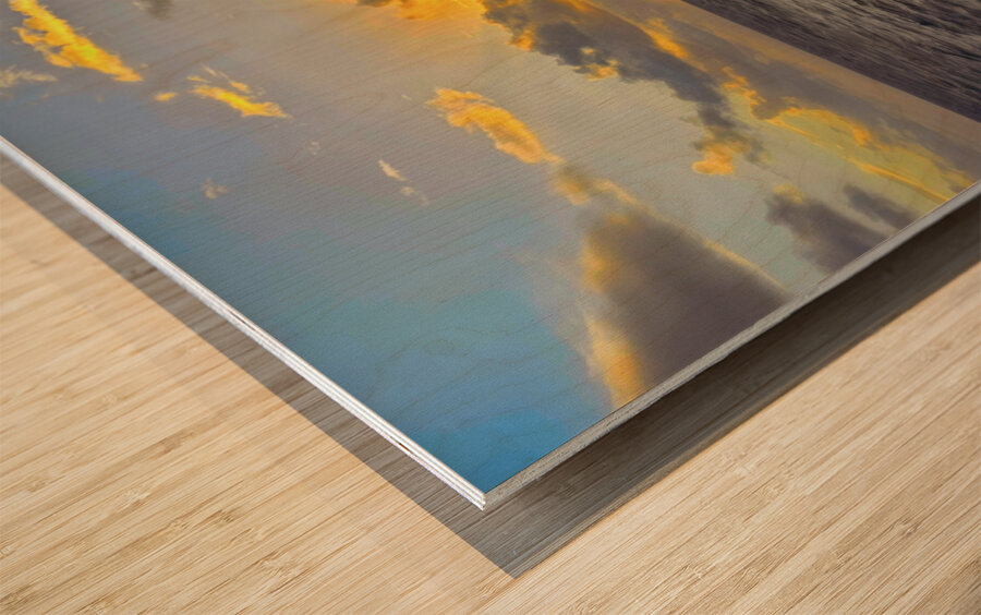 Ocean Sunset: Captivating Waves & Golden Sky Bliss Wood print