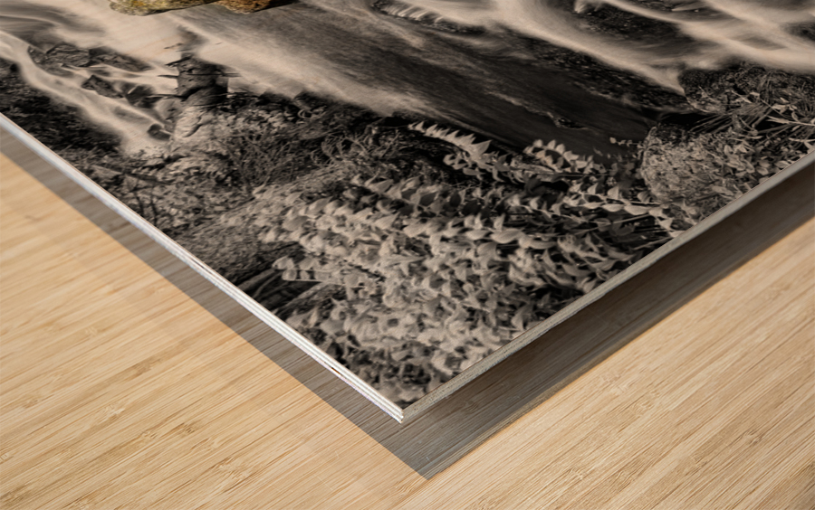 Cascading Water and Rocky Mountain Rocks BWSC Wood print