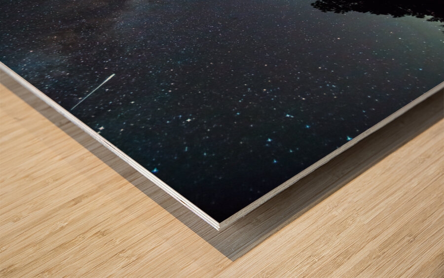 Milky Way and Perseid Meteor Over Colorado Rockies Poudre Canyon Wood print