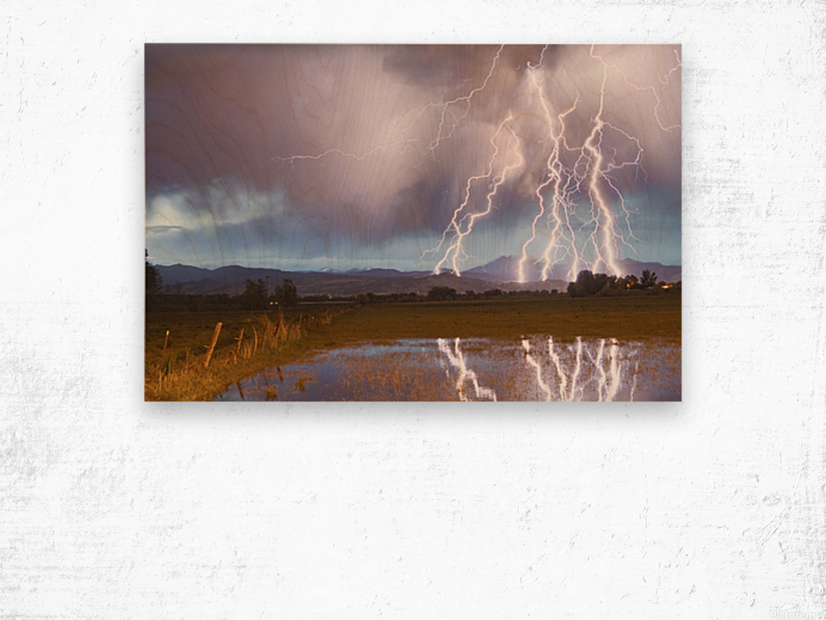Lightning Striking Longs Peak Foothills 4 Wood print