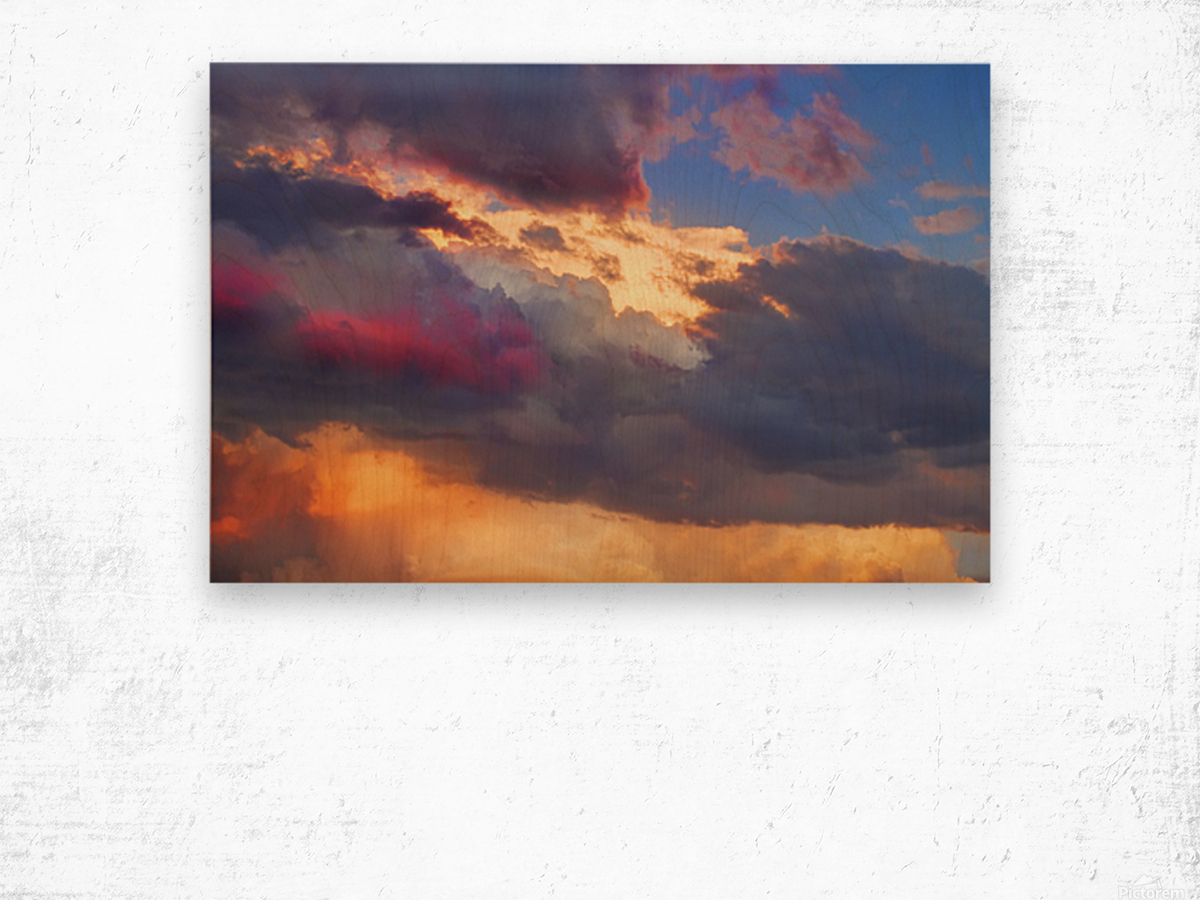Cloudscape Sunset Touch Blue Wood print