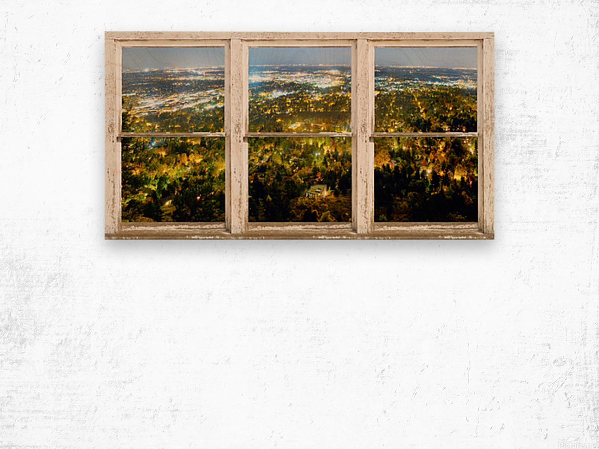 City Lights Picture Window Frame Photo Art Impression sur bois