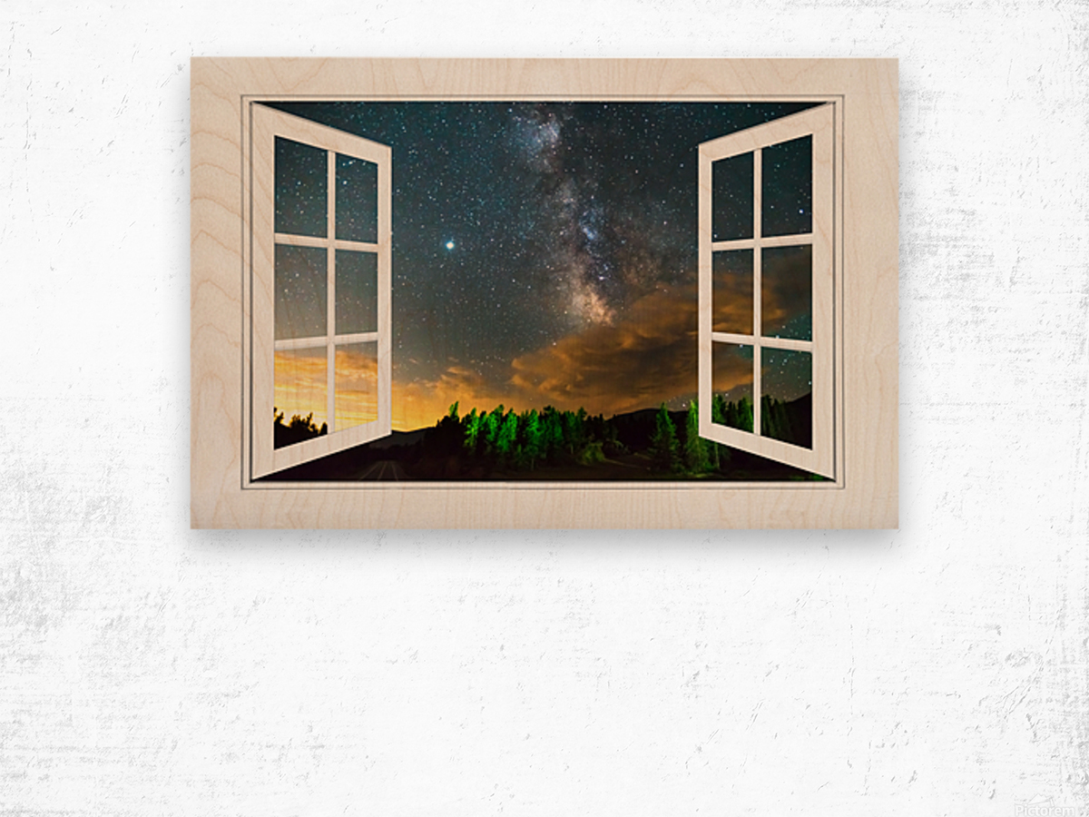 Milky Way Rising Out Of Clouds Open Window View Wood print