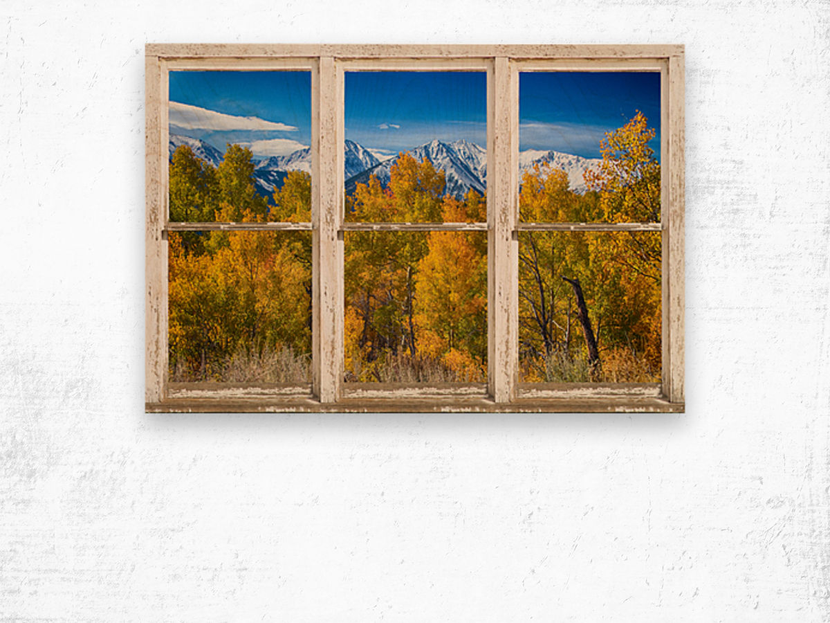 Independence Pass Autumn View White Window Wood print