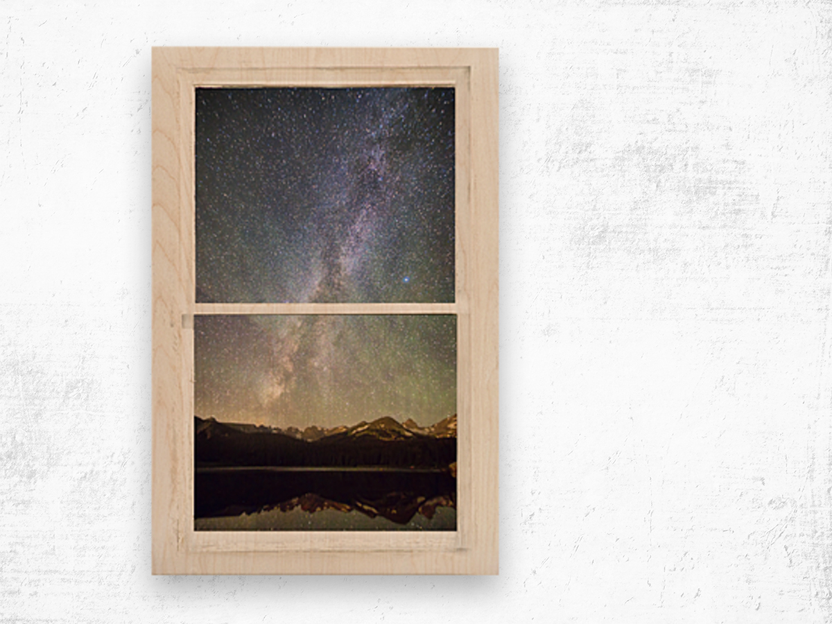 Milky Way Mountains White Rustic Window Impression sur bois