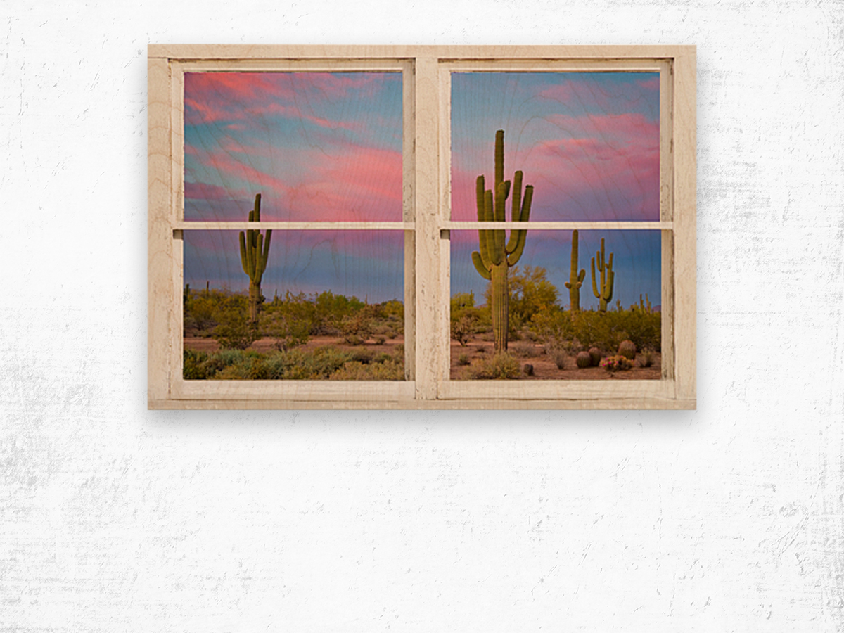 Colorful Southwest Desert Window View Wood print