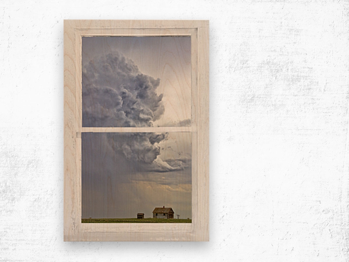 Western Storm Farmhouse Window View Wood print