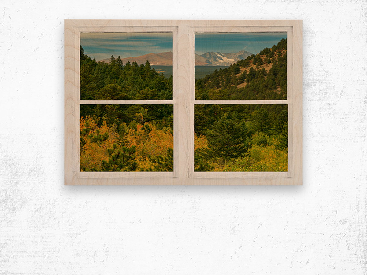 Rocky Mountain Whitewash Picture Window View Wood print