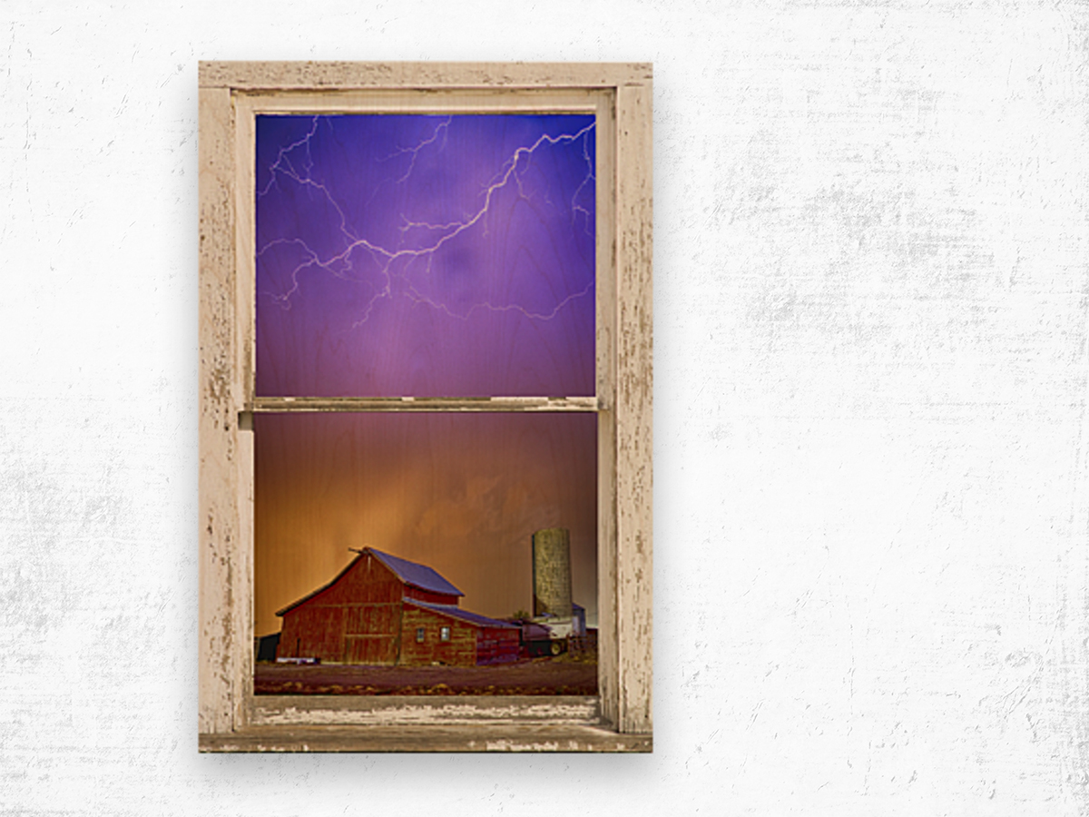 Colorful Country Storm Farm House Window View Wood print