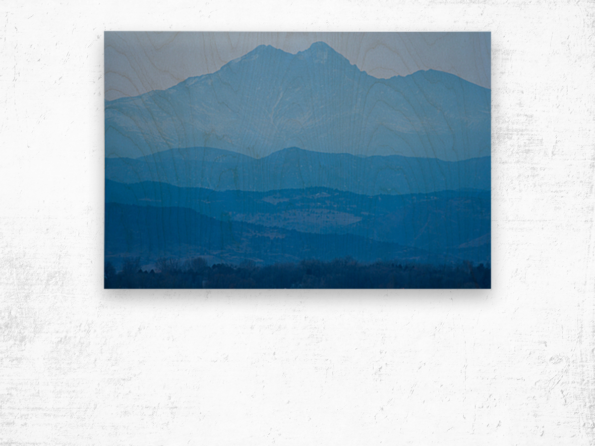 Rocky Mountains Twin Peaks Blue Haze Layers Wood print