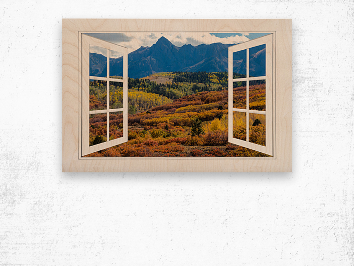 Colorful Rocky Mountains Open Window View Wood print