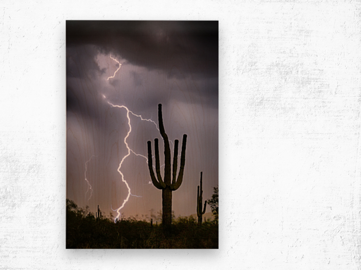 Sonoran Desert Monsoon Storming Wood print