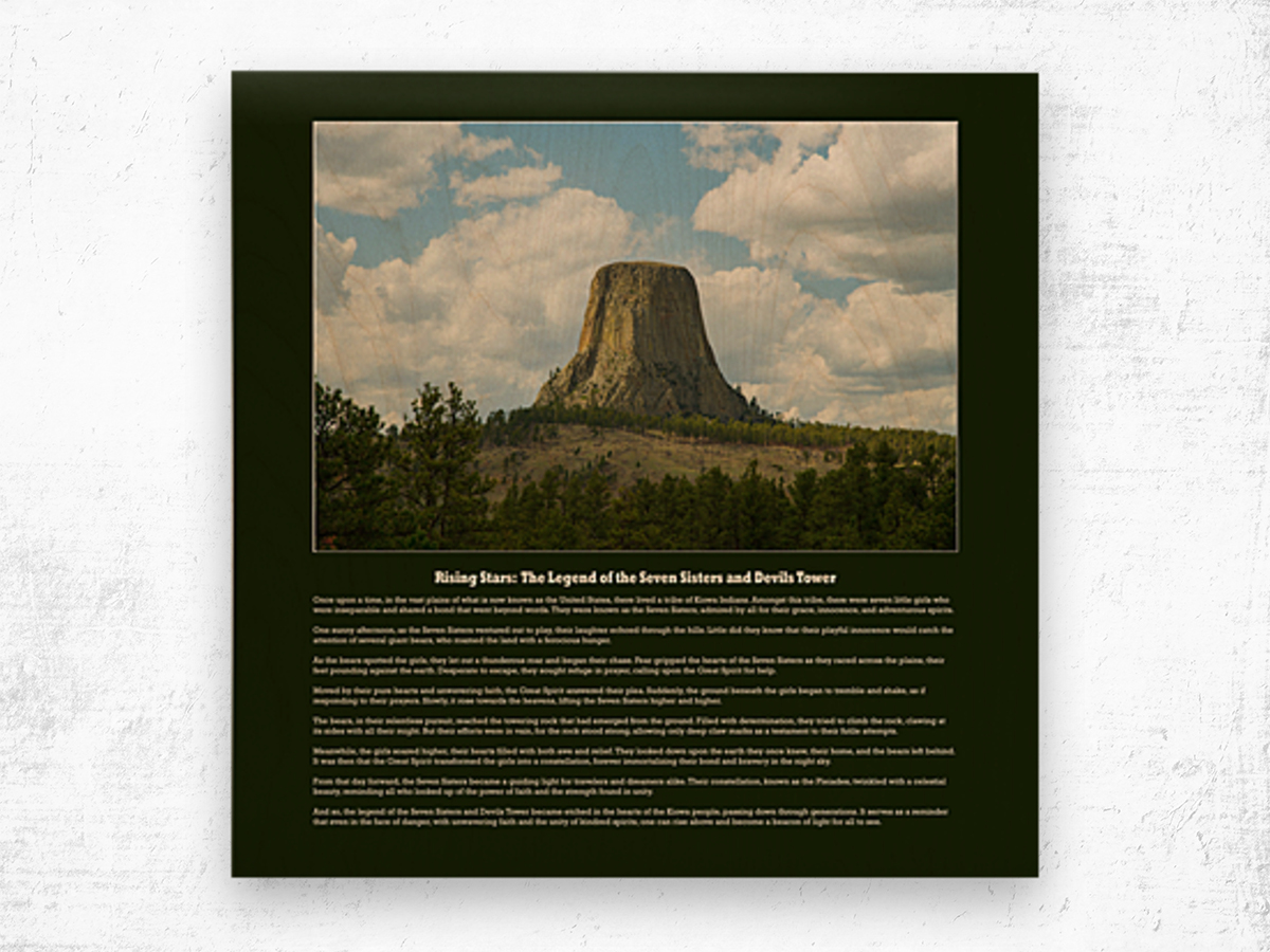 Rising Stars: The Legend of the Seven Sisters and Devils Tower Wood print