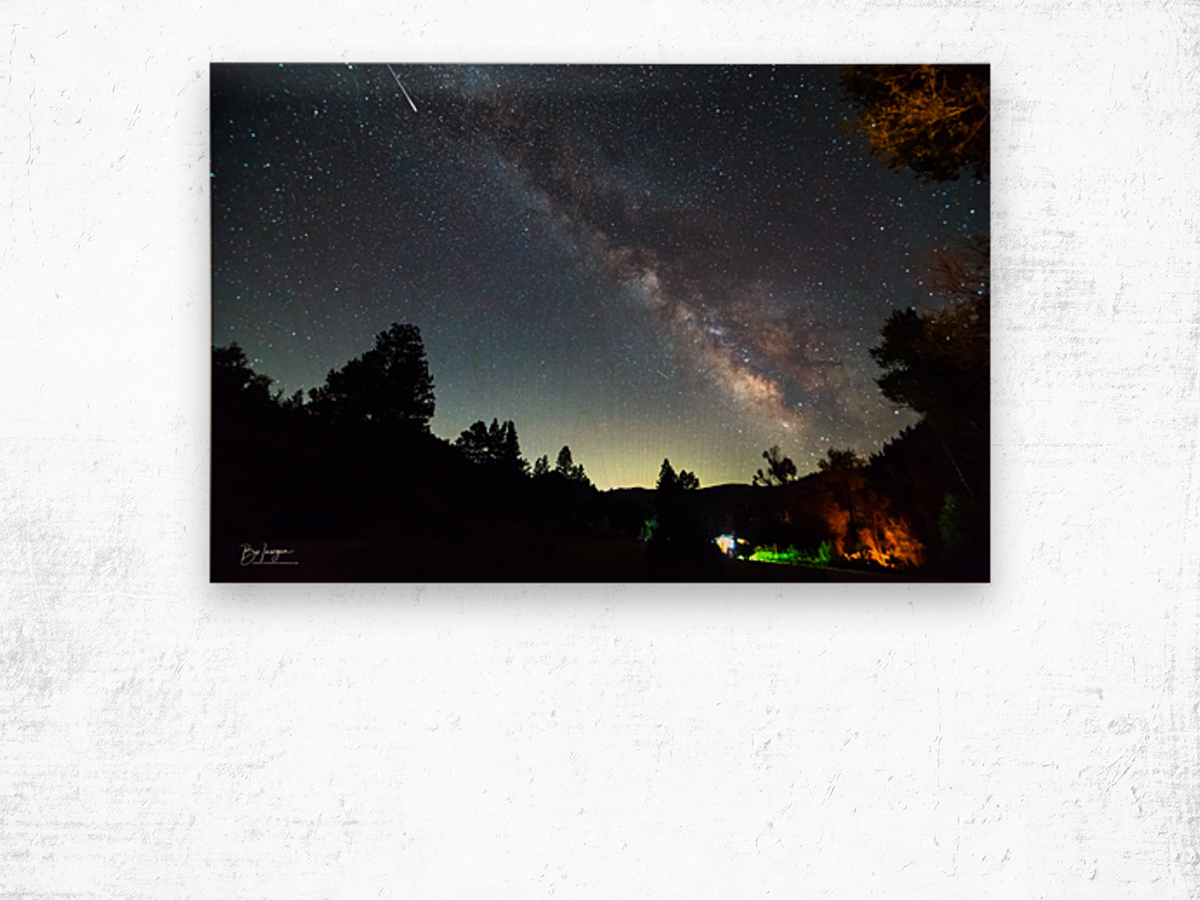Milky Way and Perseid Meteor Over Colorado Rockies Poudre Canyon Wood print
