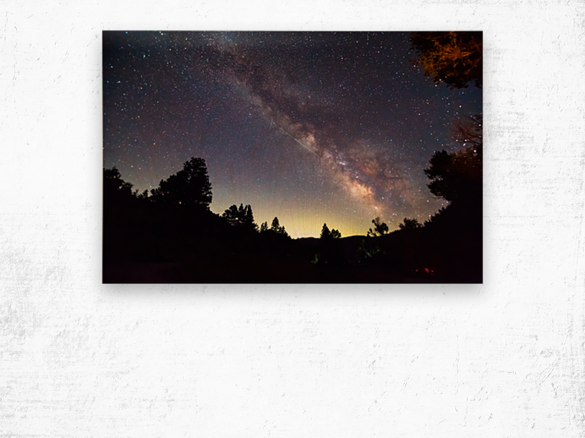 Milky Way and Perseid Meteor Shower in Colorados Poudre Canyon Wood print